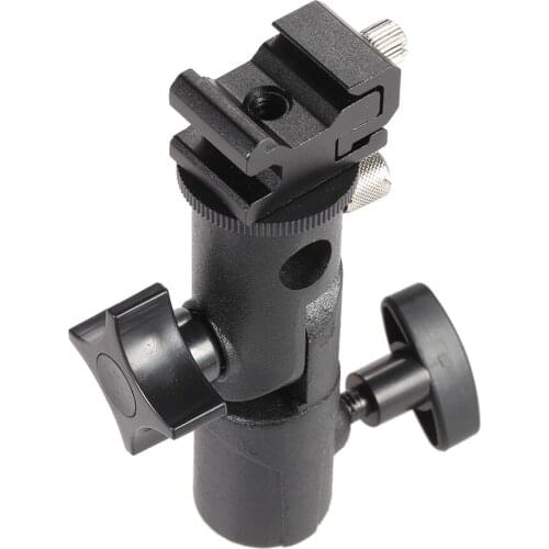 E Type Universal Metal Flash Hot Shoe Speedlite Umbrella Holder Light Stand Bracket with 1/4" to 3/8" Screw Mount Swivel Adapter