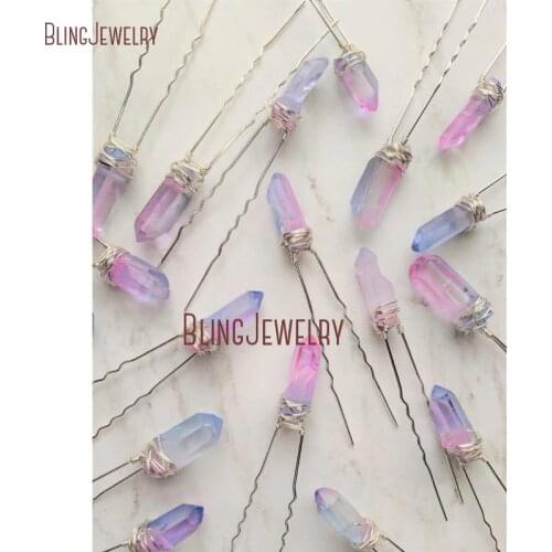 Unicorn Crystal Hair Pins Pink Blue Quartz Hair Pin Bridal Hair Accessories Mermaid Gift HJ27790
