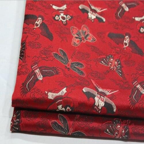 HLQON 75cm width brocade yarn dyed red bird fabric for patchwork felt tissue telas bed sheet cheongsam dress children coat
