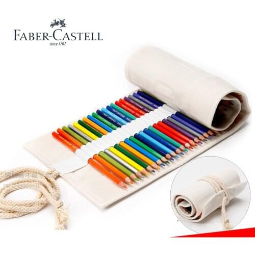 1pc/lot FABER-CASTELL Colored Pencils Roll up Pouch Canvas Pen Bag Stationary Case Makeup Cosmetic Bag 50 /64 Hole
