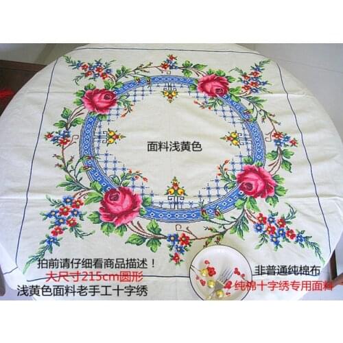 Rose old hand cross embroidered tablecloth round 215cm embroidery collection