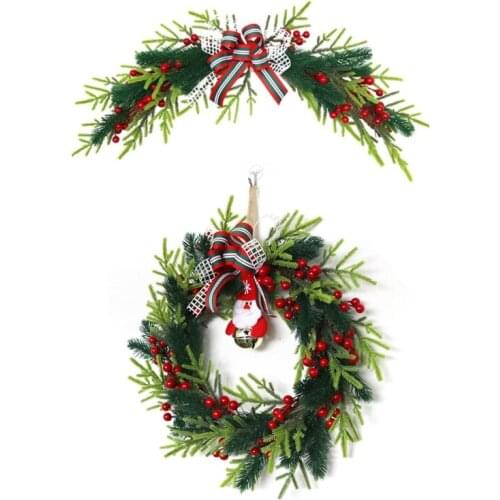 Santa Doll Bowknot Christmas Door Wreaths Traditional Decorations Christmas Door Decor Garland Party Holiday Scenery