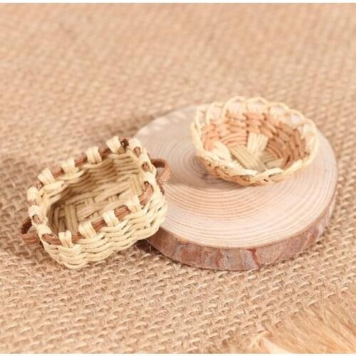 Cute Mini 1:12 Dollhouse Miniature Bamboo Rattan Frame Vegetable Food Storage Basket Doll Miniature Decoration