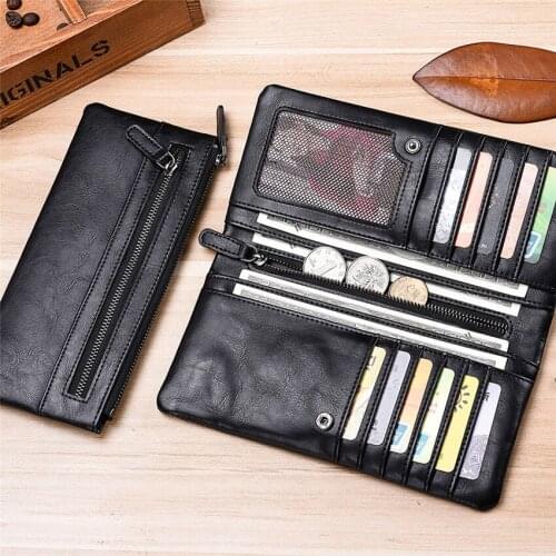 2020 Top New Mens Long Wallet Men Design Multifunction Casual Retro Card Holder Leathe PU Mens Money Bag Business Male Wallets