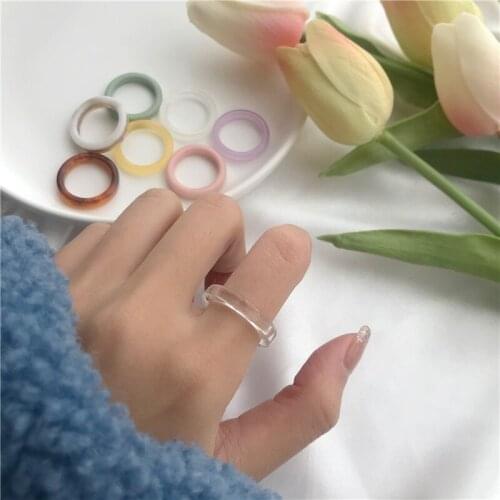 2021 New Fashion Transparent Acrylic Rings For Women Cute Colorful Round Fingers Rings Girls Party Jewelry Gifts Accessories