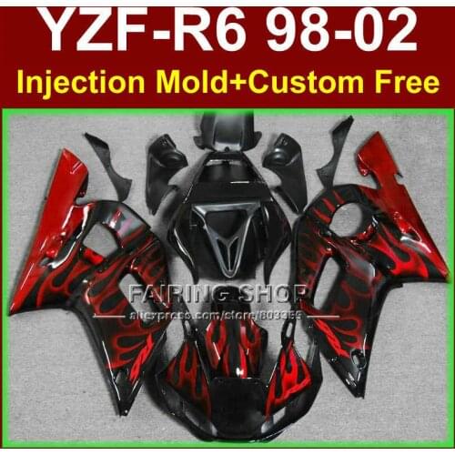 O8EC New red flame fairing set for YAMAHA YZF R6 98-02 YZF R6 fairing kit 1998 1999 2000 2001 2002 fairings parts O9RG