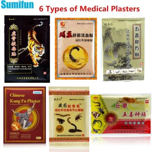 8pcs 6 Types of Medical Plasters Tiger Balm Shaolin Scorpion Venom Pain Patch For Back Muscle Arthritis Joint Aches Herb Sticker
