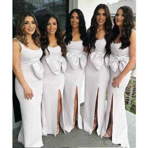 Bridesmaid Dresses Scoop Neck Maid Of Honor Dress With Bow Floor Length Wedding Guest party Gowns