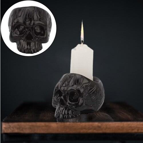 Resin Skull Candle Holder Candlestick Figurine Craft Coffee Halloween Decor