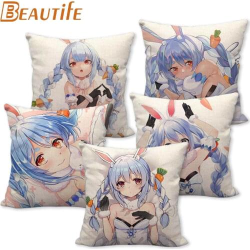 Custom Usada Pekora Pillowcase Cartoon Girl Wedding Decorative Cotton Linen Pillow Case For Home Pillow Cover 45X45cm One Side