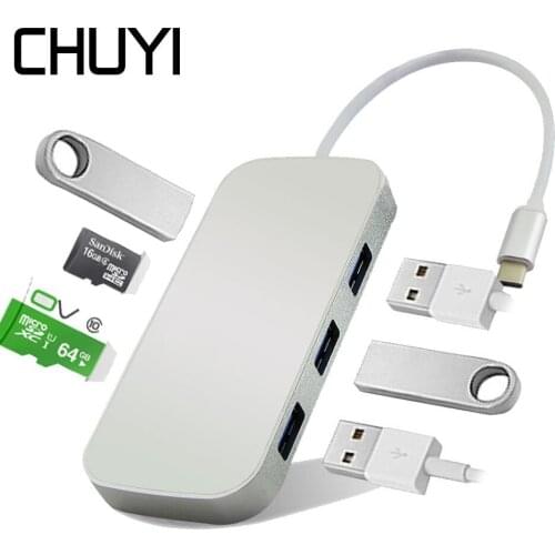 Type-C Hub 5 In 1 USB USB-C To 3 Port USB 3.0 + SD/TF Card Reader Type C Combo Splitter Adapter For Laptop Desktop Notebook