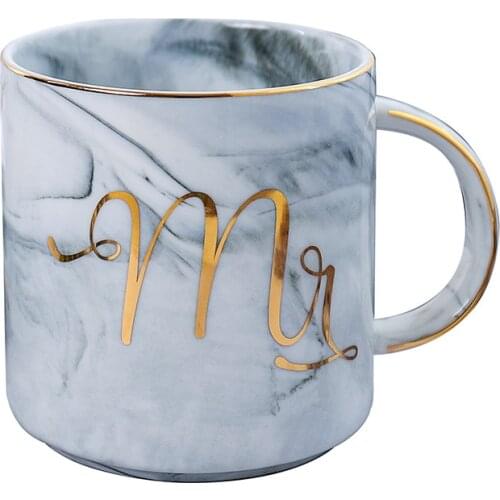 Handpainted Gold Monogram Natural Marble Porcelain Coffee Mug Mr and Mrs Tea Milk Cups and Mugs Creative Drinkware Wedding Gift