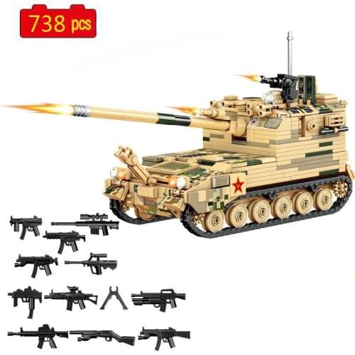WW2 Military Series World War II PLZ-07 Self-Propelled Artillery Weapon Accessories DIY Model Building Blocks Bricks Toys Gifts