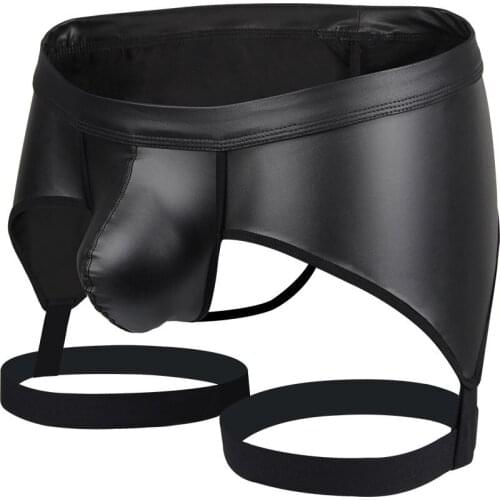 Sexy Gay Underwear Men Hollow Back Jockstrap Man G-string Thongs Faux Leather Lingerie Bikini Low Rise Pouch Erotic Penis S-XL