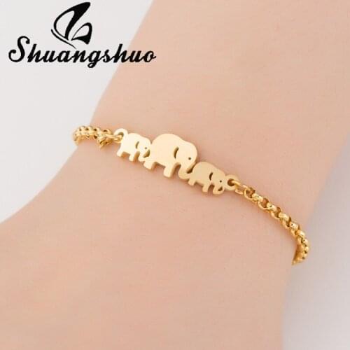 Shuangshuo Fashion Gold Elephant Bracelets for Women Stainless Steel Jewelry Cartoon Animal Bracelet Bangle Gift Pulseira