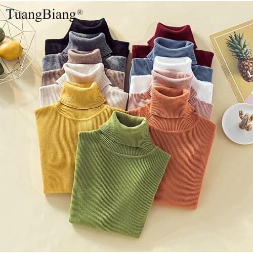 Women Full sleeve Ribbed Elasticity Sweaters Winter Basic Slim Ladies Keep Warm Soft Turtleneck Pullovers female New jumper 2019
