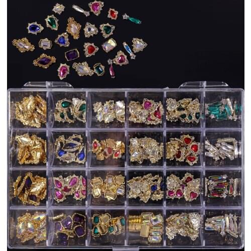 240pcs/Box Nail Jewelry Crystal Crown/Heart Gold Silver Gems Alloy Manicure Diamond 3D Bowknot Rhinestone Nail Art Charms KL-S0