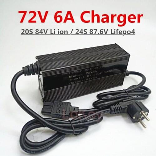 72V 6A Smart Charger 20S 84V 21S 88.2V Li ion 24S 87.6V Lifepo4 Lithium Battery Charger Aluminum Case Charger For New Energy Car