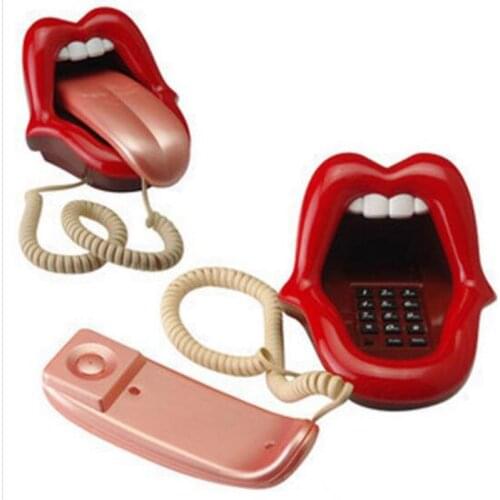 Unique Red Lips Open Mouth Phone with Tongue Design Corded Land Line Telephone Decoration for Home Office Table Desk Phone