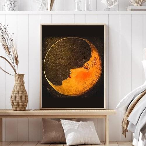 Oteria La Luna Vintage Poster Canvas Painting Crescent Moon Wall Art Picture Antique Moon Face Prints Living Room Home Decor