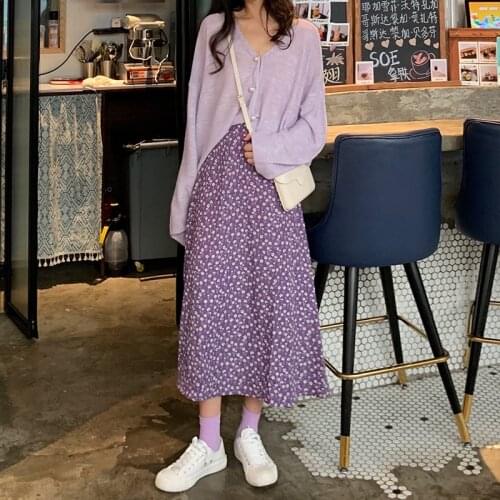 Skirts Womens Floral High Elastic Waist Spring Summer Sweet Looose Vintage Stylish Women Skirt Ankle-Length Popular Retro Chic