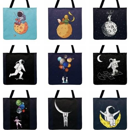 I Love You To The Moon Cartoon Painting Printed Tote Bag For Women Casual Tote Foldable Fashion Shopping Bag Outdoor Beach Bags