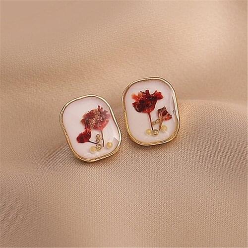 Fashion Oval Dried Flower Stud Earrings For Women Korean Style 2021 New Jewelry Delicate Simple Earings bijoux Wholesale