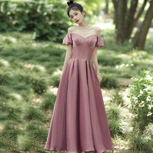 New A-Line Evening Dress Vintage Off The Shoulder Elegant Foor-Length Empire Boat Neck Lace Up Woman Formal Party Gowns A1473
