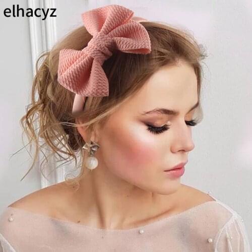 1PC New 4'' Waffle Bow with Boutique Solid Ribbon Covered Plastic Headband Girls Women Hairband Soft Headwear Hair Accessories