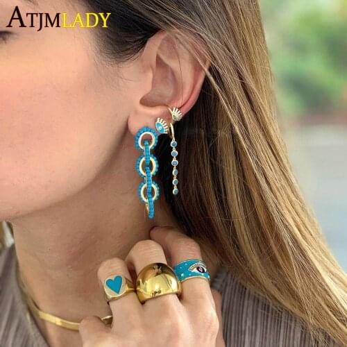 1 PIECE Gold filled micro pave turquoises stone with white white zirconia turkish evil eye hamsa hand ear cuff clip on earring