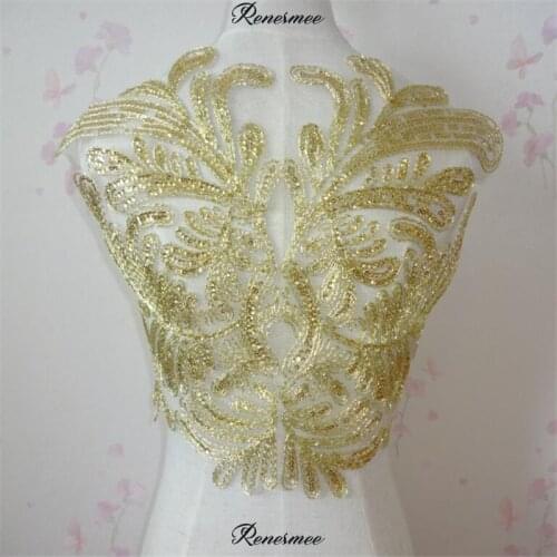 1Pc Gold Lace Applique Big Neckline Collar Appliques Embroidery Lace Trim Fabric Cloth Sewing Patchwork DIY Craft 40X36CM SX75