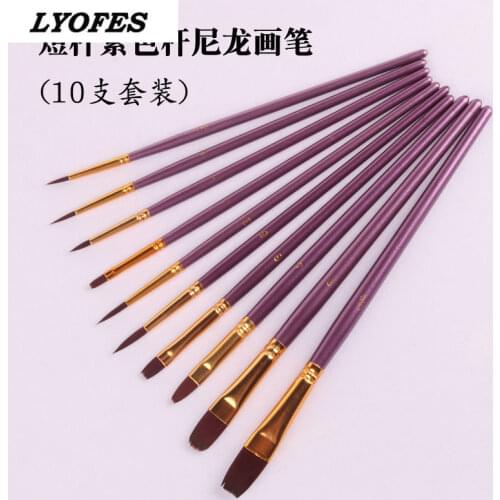 10pcs New Nylon Wooden Handle Paint Brush Set for Kids Watercolor Gouache Drawing Painting Art Supplies