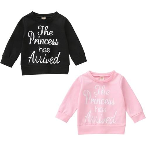 2020 New Fall Autumn 0-3Y Toddler Kid Baby Girl Black/Pink THE PRINCESS HAS ARRIVED Sweatshirt Letter Print Long Sleeve Top