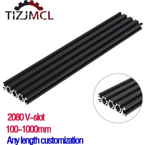 2080 V-Slot Black Aluminum Profile European Standard Anodized 100-1000mm For CNC Laser Engraving Machine Tool Woodworking DIY