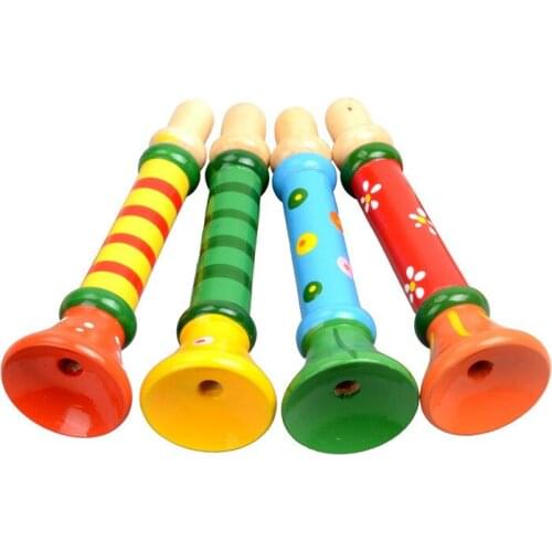 2xColorful Wooden Trumpet Buglet Hooter Bugle Educational Toy for Kids Baby Kid Wooden Toys Musical Instrument Trumpet Hooter