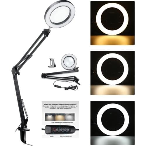 5X USB LED Magnifier Light 3 Colors Magnifying Glass with LED Light Third Hand Soldering Tool Desk Clamp for Soldering Iron