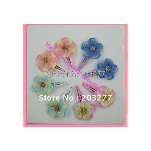 Free shipping!24pairs/lot girl hair clip felt flower with beads B-B hair clip 4color for your choose