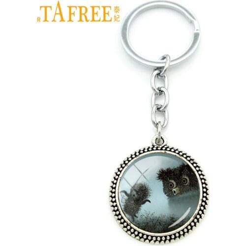 TAFREE Hedgehog In The Fog Key Chain men women for Handmade Fashion Keychain round Glass animal style metal jewelry H224