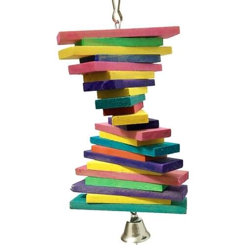 Colorful Wooden Color Bird Toy Building Block Chew Bite-resistant Pecking Toy for Bird Cage Parrot Cage Hanging Swing Supplies