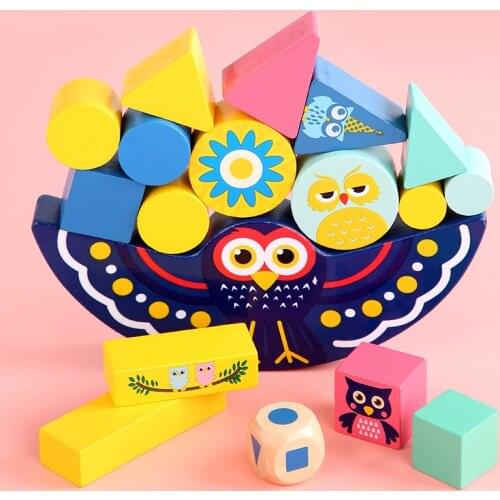 Animal Owl Balance Blocks Montessori Wooden Balancing Board Games Stacking High Geometric Building Block Kids Wood Toy