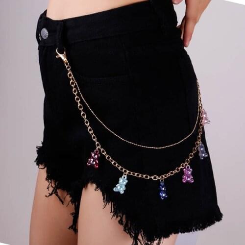 Long Metal Bear Pant Chain For Women Men Double Layers KeyChain Wallet Belt Waist Chains Unisex Punk HipHop Jewelry Accessories