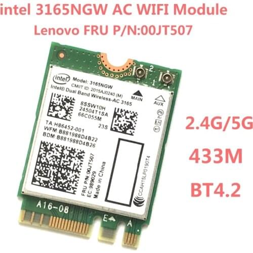 Dual Band Wireless-AC 3165 NGFF Intel 3165NGW M.2 802.11ac WiFi 433Mbps WLAN Card+Bluetooth 2.4G/5Ghz Network For Lenovo Laptop