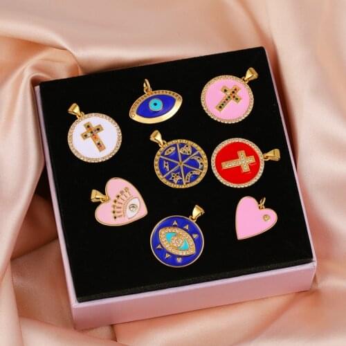 Juya Handicraft Accessories Supplies DIY Luxury Love Heart Cross Greek Evil Eye Enamel Charms For Fashion Pendant Jewelry Making