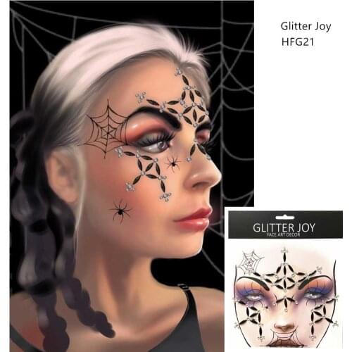HFG21 1pc Of Spider Web Make Up Horrible Face Gem Face Jewel Decor Halloween Face Tattoo Party Make Up