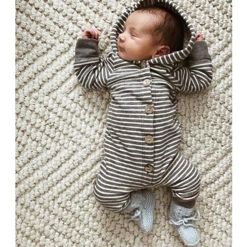 Newborn Baby Boy Cotton Romper Jumpsuit Long Sleeve Striped Hooded Rompers Baby Boy Clothes