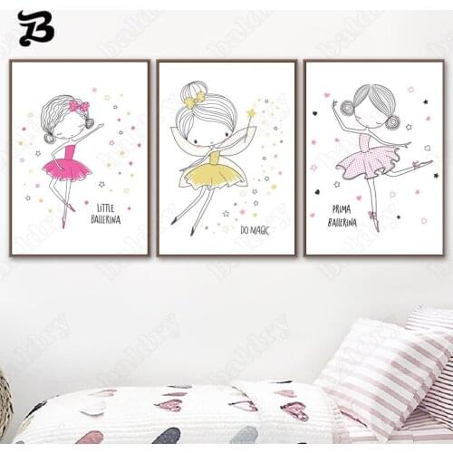Canvas Painting Cartoon Girls Ballet Dancer Fairy Posters and Prints Wall Art Pictures for Kid Bedroom Baby Girl Room Home Decor