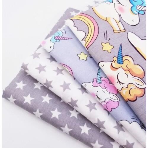 Lovely Unicorn/Star Printing Twill Cotton Patchwork Cloth Fat Quarters Pure Cotton Material For Home Decoration Wall Table Cover