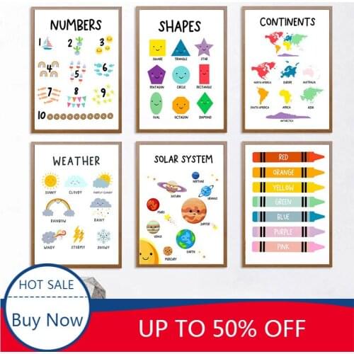 Educational Colors Numbers Canvas Painting Wall Art Poster Print Planet Map Weather Home Decoration Pictures Nordic Room Decor