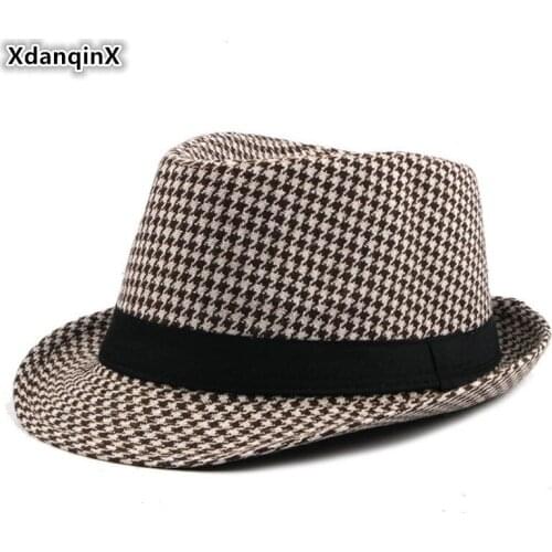 XdanqinX 2019 New Middle-aged Mens Fedoras British Fashion Jazz Hat Plaid Decoration Brands Hats For Gentleman Men Dads Cap