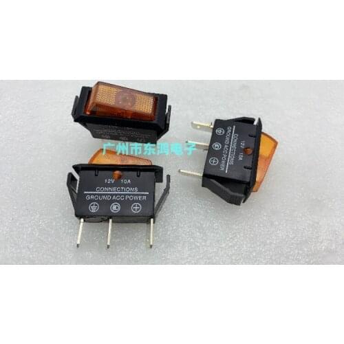 Original New 100% 12V 10A rocker power switch yellow with light 3pin 2gear rocker switch button switch 30*14*19mm